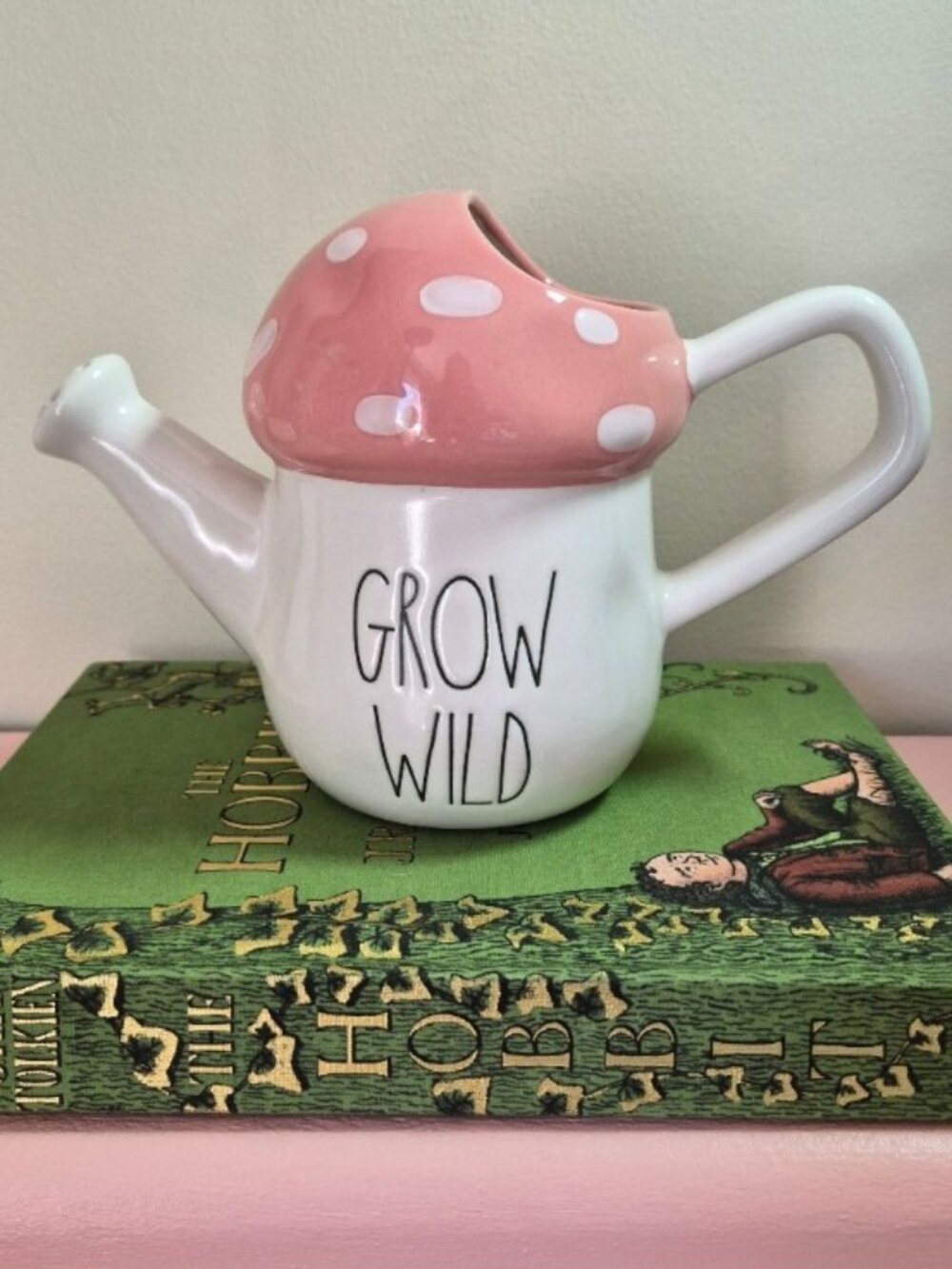 Rae Dunn Ceramic GROW WILD Mushroom Watering Can Planter